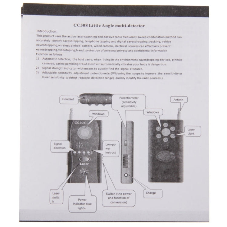 CC308+ Multi Wireless Camera Lens Detector Radio Wave Signal Detect Full-range RF GSM Device Finder CC308+ Multi Wireless Camera Lens Detector Radio Wave Signal Detect Full-range RF GSM Device Finder